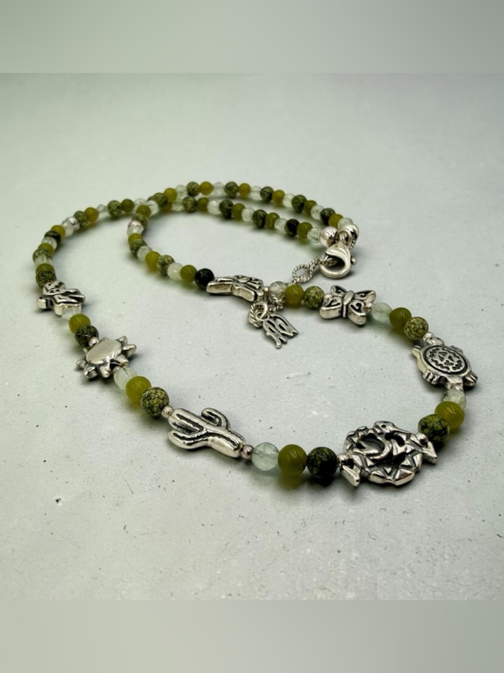 Carolyn Pollack American West Green Garnet Serpentine Gecko Charm Necklace 17+2” - Picture 12 of 17